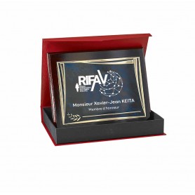 trophée récompense en métal marbre bleuté  SON cadre design or, luxueux  PERSONNALISE logo unique à remettre en de cadeau