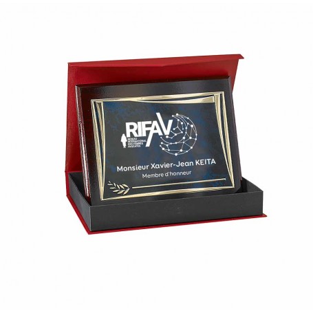 trophée récompense en métal marbre bleuté  SON cadre design or, luxueux  PERSONNALISE logo unique à remettre en de cadeau