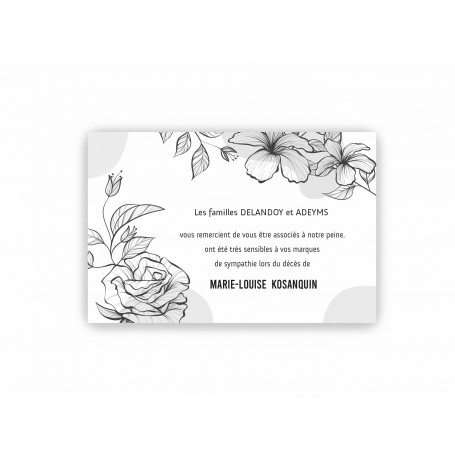carte remerciements décès, fleurs noires belle de nuit