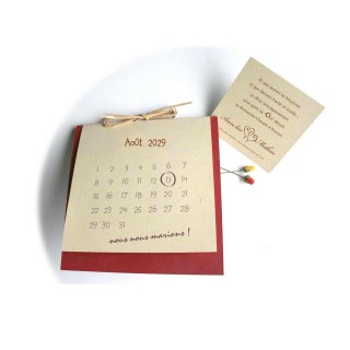 FAIRE PART MARIAGE CALENDRIER LOVELY ROUGE PASSION