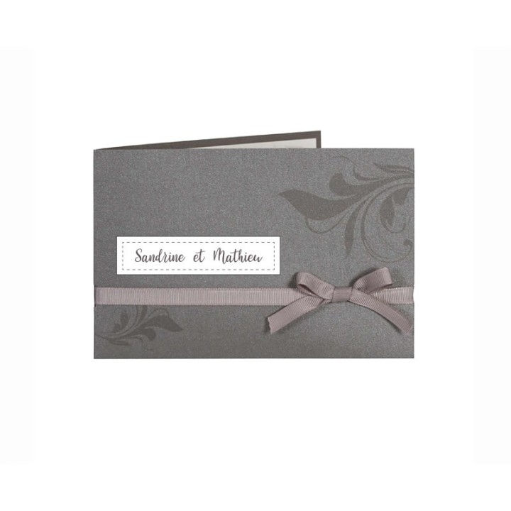 Faire part  mariage GRIS ANTRACITHE, personnalise ruban toile