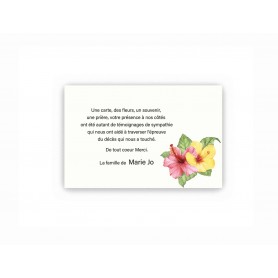 CARTE DECES, REMERCIEMENT DEUIL HIBUSCUS FLEURS ROSE ET JAUNES