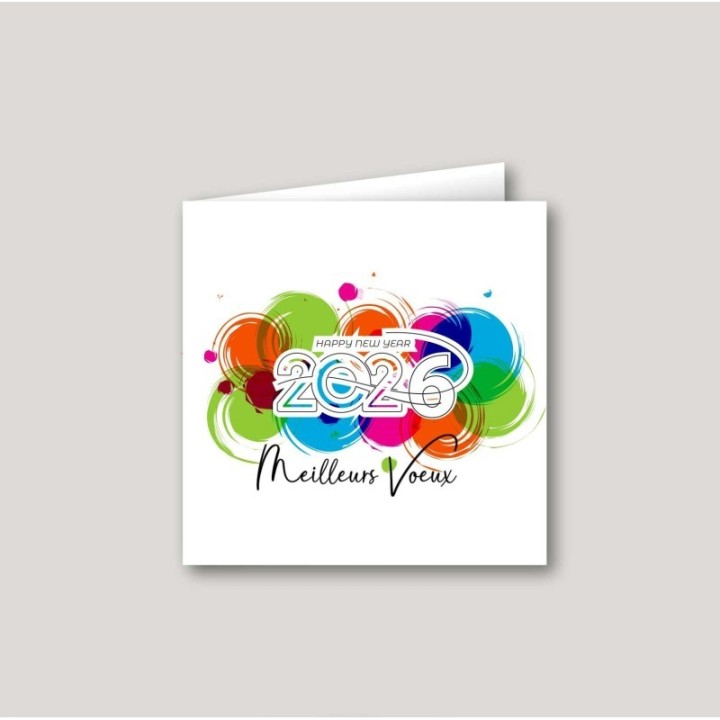 CARTE bonne annee 2026 entreprise ARC EN CIEL, ecrite happy new year et meilleurs voeux