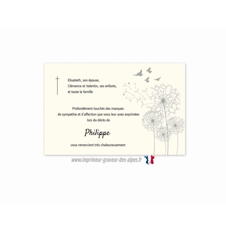 carte de remerciements décès fleur de pissenlit, Remerciement décès, condoléances, carte funéraire