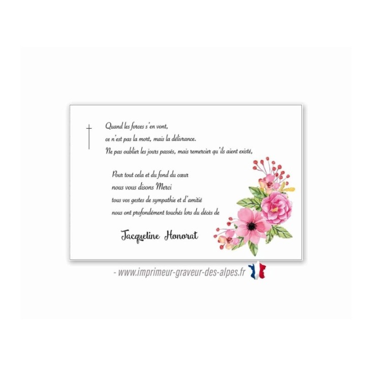 carte remerciement décès, personnalisée  composition florale harmonie, Remerciement deuil, condoléances, carte funéraire