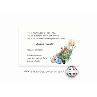 CARTE REMERCIEMENT DÉCÈS du jardinier, faire son potager. www.imprimeur-graveur-des-alpes.fr