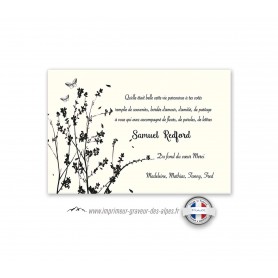 carte condoleances Guernesey  feuillage nature et papillon, www.imprimeur-graveur-des-alpes.fr