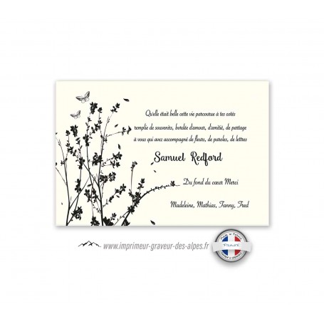 carte condoleances Guernesey  feuillage nature et papillon, www.imprimeur-graveur-des-alpes.fr