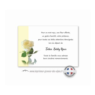 carte remerciement condoléances, Rose  TRESOR, www.imprimeur-graveur-des-alpes.fr