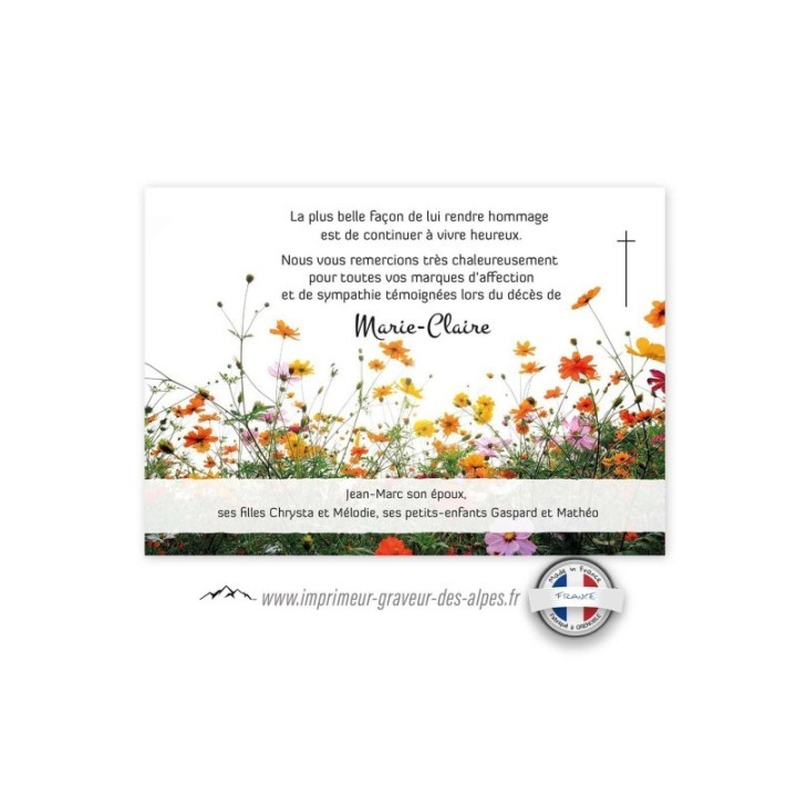 remerciements condoleances, jardin de fleurs sauvages, imprimeur-graveur-des-alpes.fr