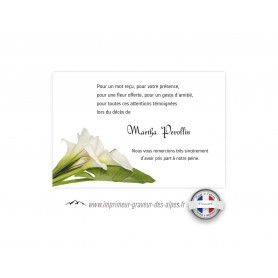 Carte condoleances décès arums blanc,  imprimeur-graveur-des-alpes.fr