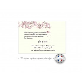Carte remerciements décès,  fleurs rose du japon, www.imprimeur-graveur-des-alpes.fr