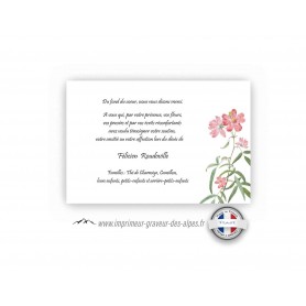 CARTE REMERCIEMENT DECES, fleurs rose blanche et VERDURE, www.imprimeur-graveur-des-alpes.fr
