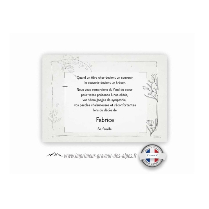 CARTE condoleance, personnalisée fleur MALLYS croix catholique, www.imprimeur-graveur-des-alpes.fr
