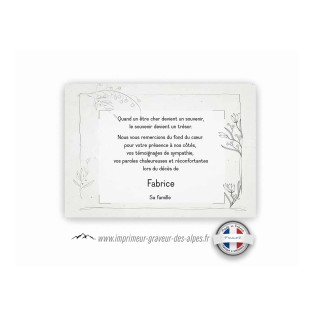 CARTE REMERCIEMENT DECES personnalisée fleur MALLYS pour CONDOLEANCES, www.imprimeur-graveur-des-alpes.fr