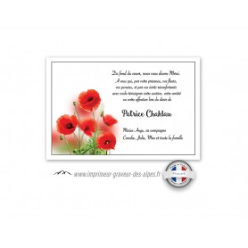 carte remerciements décès, personnalisee coquelicots rouges, www.imprimeur-graveur-des-alpes.fr