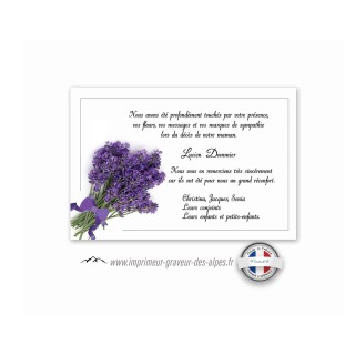 carte remerciements décès, bouquet de lavande, www.imprimeur-graveur-des-alpes.fr