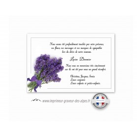 carte remerciements décès, bouquet de lavande, www.imprimeur-graveur-des-alpes.fr