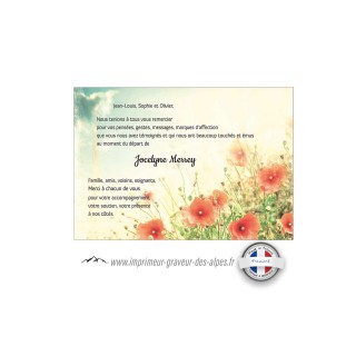 carte remerciements décès, Champs de coquelicots, www.imprimeur-graveur-des-alpes.fr