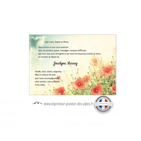 carte remerciements décès, Champs de coquelicots, www.imprimeur-graveur-des-alpes.fr