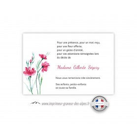CARTE REMERCIEMENTS DECES  JOLIE FLEUR CYRACCUS, www.imprimeur-graveur-des-alpes.fr