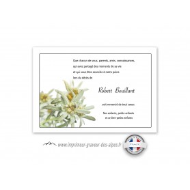 remerciements suite deces et condoléances personnalisée Edelweiss, fleur de nos montagnes, www.imprimeur-graveur-des-alpes.fr