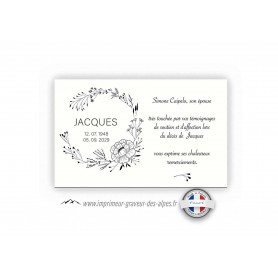 carte remerciements décès floralies belle Couronne fleurs noir et blanc, www.imprimeur-graveur-des-alpes.fr
