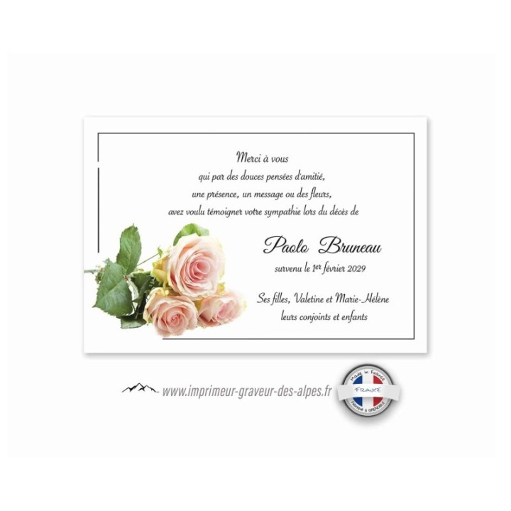 carte condoleance suite décès personnalise    roses trio princesse, www.imprimeur-graveur-des-alpes.fr