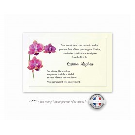 carte condoleance personnalisee  fleur orchidées roses, www.imprimeur-graveur-des-alpes.fr