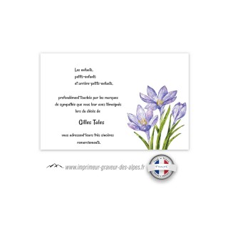 Carte condoleance personnalisée, SAFRANIERE, fleurs épice du safran,  ww.imprimeur-graveur-des-alpes.fr