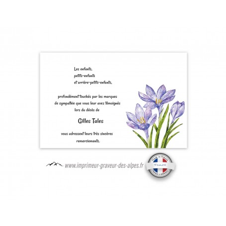 Carte condoleance personnalisée, SAFRANIERE, fleurs épice du safran,  ww.imprimeur-graveur-des-alpes.fr