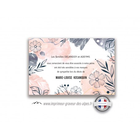 carte remerciements décès personnalisee, fleurs  design et moderne belle de nuit, www.imprimeur-graveur-des-alpes.fr