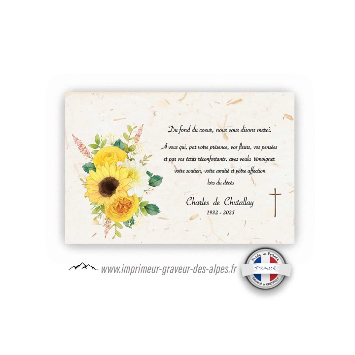 CARTE REMERCIEMENT DECES  FLEURS DE DALHIA avec crois catholique