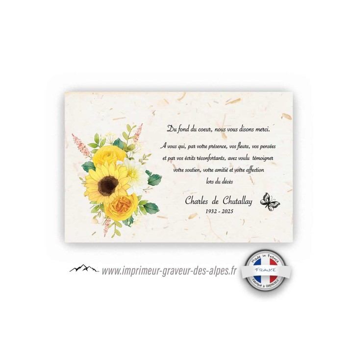 CARTE REMERCIEMENT DECES  FLEURS DE DALHIA carte défunt