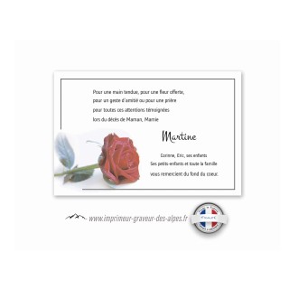 carte remerciements décès personnalisée de belle fleur rouge passion