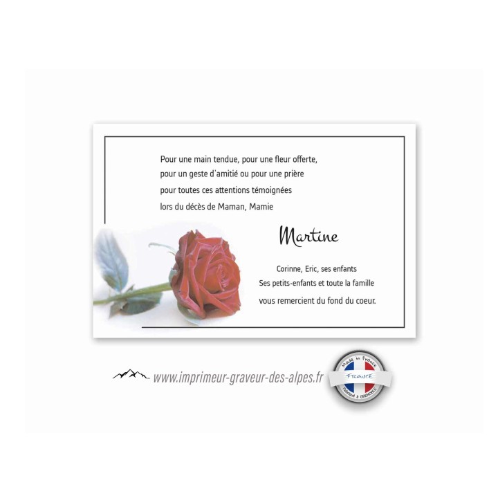 carte remerciements décès personnalisée de belle fleur rouge passion