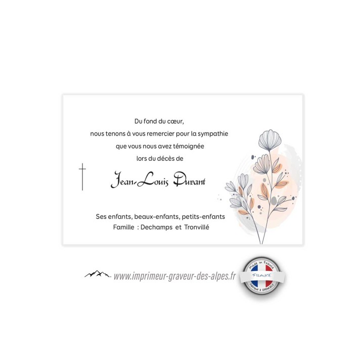 Remerciements décès, carte funéraire, deuil  personnalise fleur moderne BACKARIS,