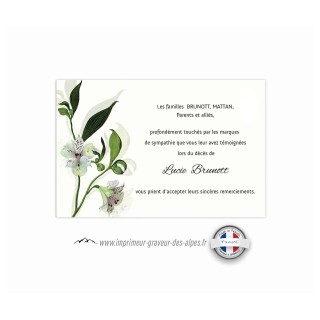 carte remerciement décès branche orchidée blanc marbré carte condoléances avec son feuillage