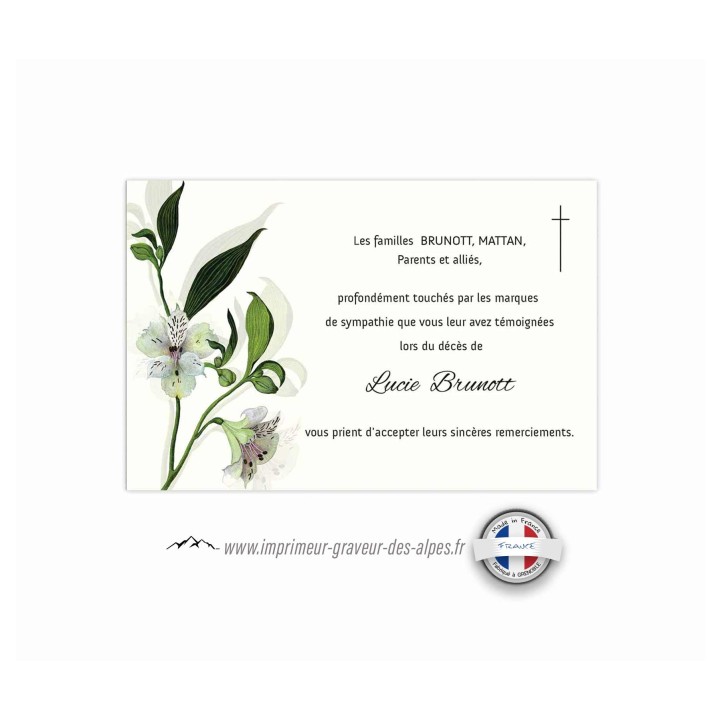 carte de décès  personnalisée,  carte funéraire branche orchidée blanc