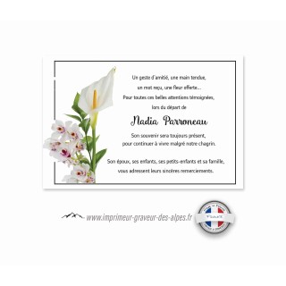 carte remerciement décès,  condoléances, merci Bouquet Orchidée  et fleurs des iles