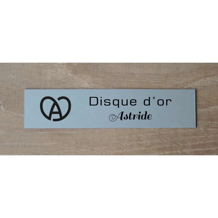 PLAQUE DE PORTE personnalisée argent lettres noires adhésive