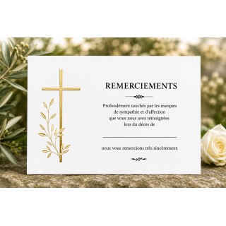 carte remerciements décès  CROIX CATHOLIQUE dorée, carte condoléances en dorure a chaud  de tradition
