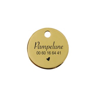Médaille ronde OR  POUR CHIEN OU CHAT gravée personnalise,  médaille identification de qualité
