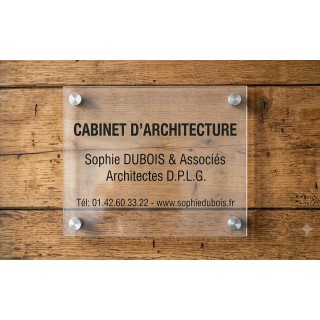 PLAQUE EN PLEXIGLAS TRANSPARENT LETTRES NOIRES FIXATION ENTRETOISES A GRENOBLE
