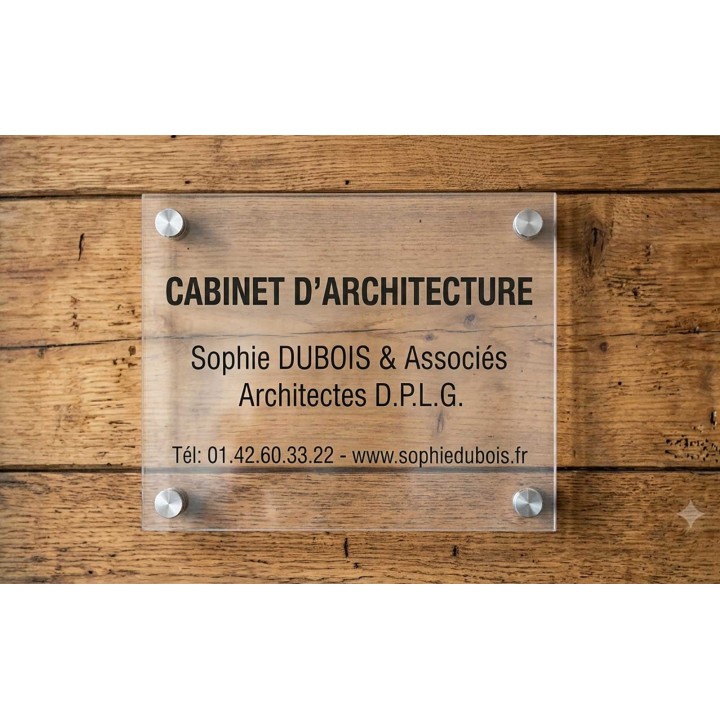 PLAQUE EN PLEXIGLAS TRANSPARENT LETTRES NOIRES FIXATION ENTRETOISES A GRENOBLE