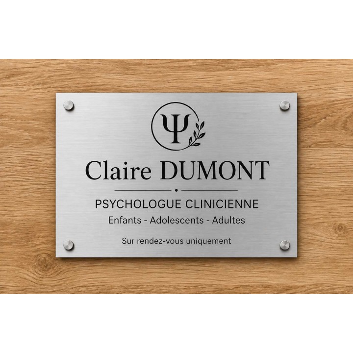 plaque  professionnelle en aluminium  ARGENT personnalisée lettres noires 20x30 cm