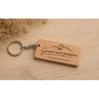 Porte clé en bois de hêtre rectangle, cadeau artisanal écolo. économique gravé a Grenoble