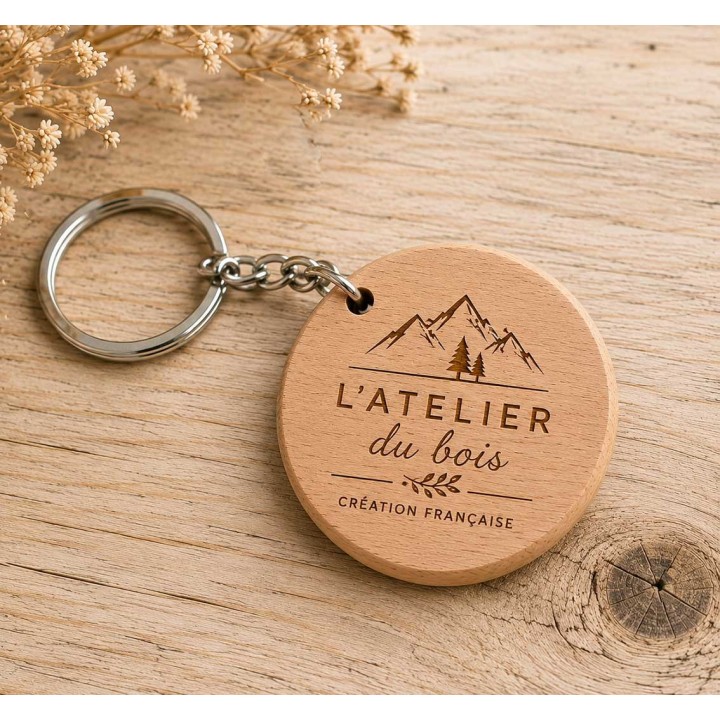 Porte clé  rond en bois de hêtre cadeau écolo. économique gravé,  a Grenoble