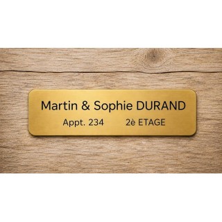 Plaque boite aux lettres OR riche, BORDS ARRONDIS, adhésive, gravure Lettres noires à Grenoble