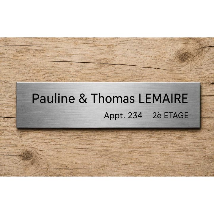 Plaque boite aux lettres ARGENTEE, BORDS DROITS, adhésive, gravure Lettres noires à Grenoble